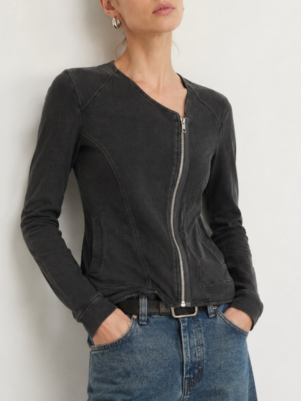 Nation Ltd black asymmetrical zip sweater XS